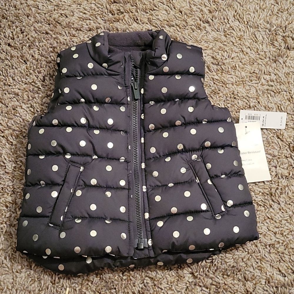 Old Navy NWT silver polka dot puffer vest size 18-24M